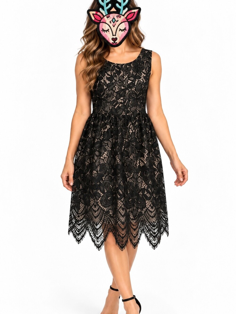 "Love Fire"  Black lace dress, Lined , Size XL Juniors
